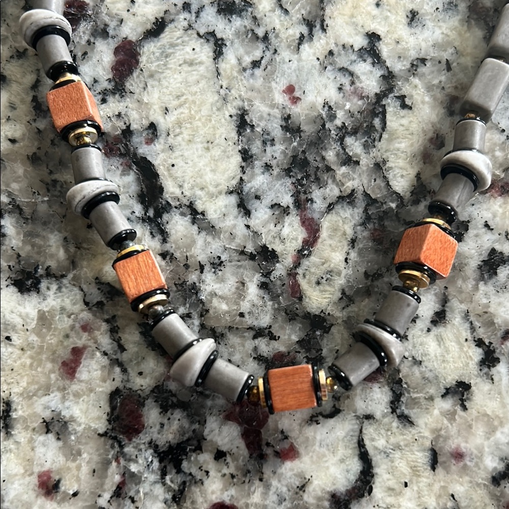 Gray and Brown  Beaded Necklace - Picture 4 of 5